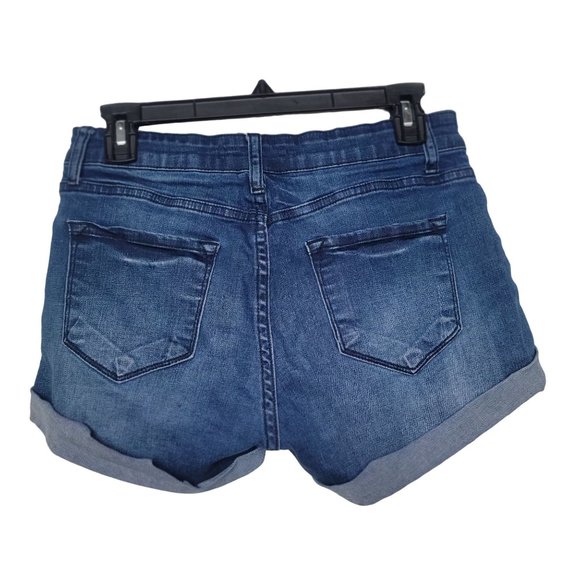 Size L Kancan Women's Cuffed Denim Short Shorts Mid Rise Medium Blue Cotton - Picture 2 of 5